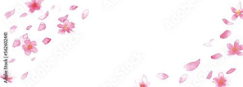 水彩画。水彩タッチの桜背景。春の桜ベクターイラスト。桜の花びらの和風背景。
Watercolor painting. Cherry blossom background with watercolor touch. Spring cherry blossom vector illustration. Japanese style frame background of cherry blossom