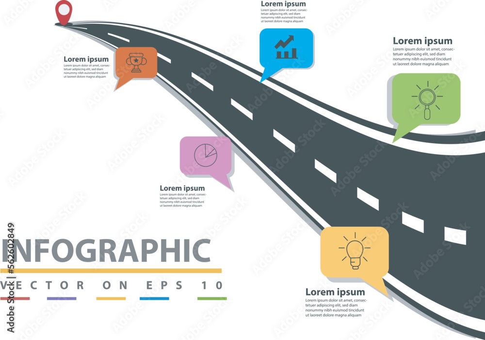 Infographic template for business with 5 steps. Road journey concept ...