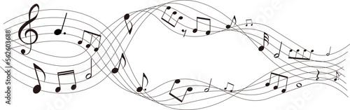 交差する楽譜のフレームイラスト　五線譜　背景イラスト　音符、休符、音楽記号のイラスト