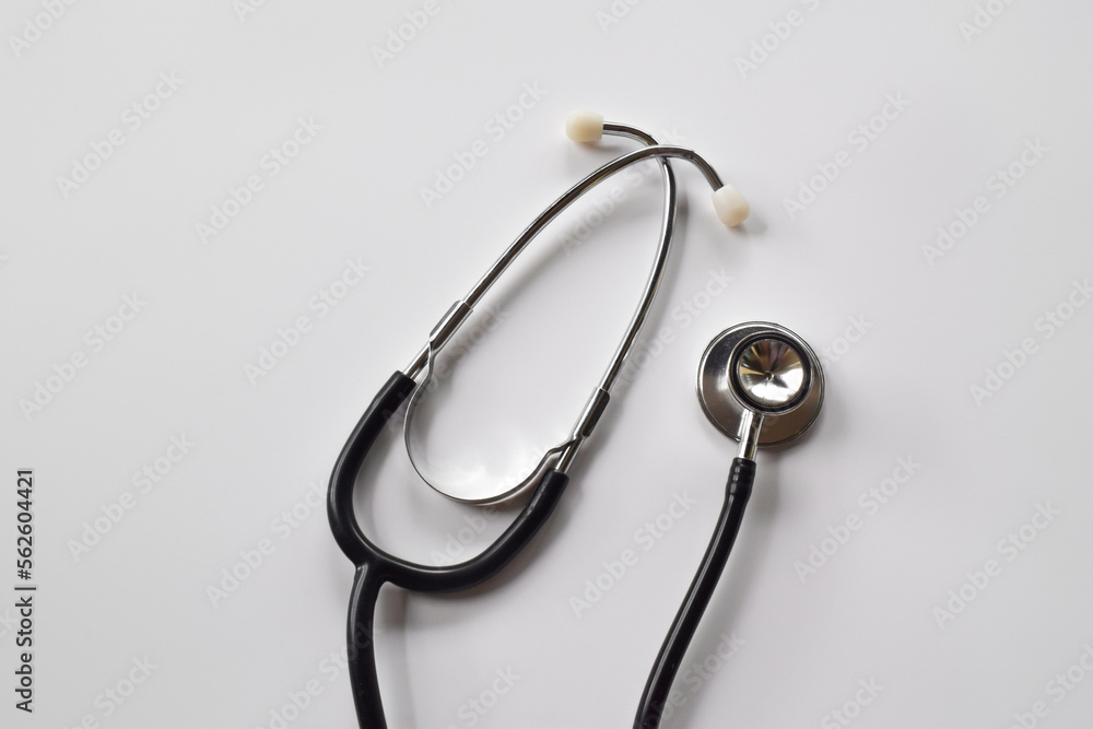 Black stethoscope isolated on white background. Healthcare. Black stethoscope isolated on white background. Healthcare.