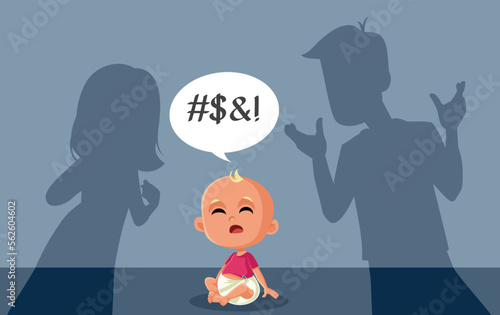 Little Baby Learning a Vulgar Swear Word vector Cartoon Illustration. Child using bad language after mimicking and imitating 
