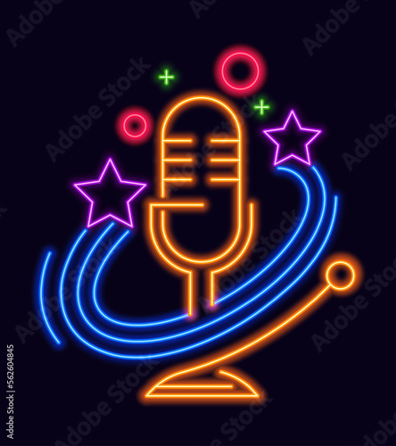 Neon karaoke club logotype, glowing sign vector