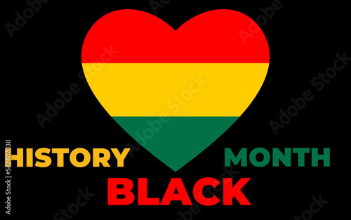 Black history month 2023 Celebration Background.  Black History Month text with Heart. Celebrated annually in February in the USA and Canada.