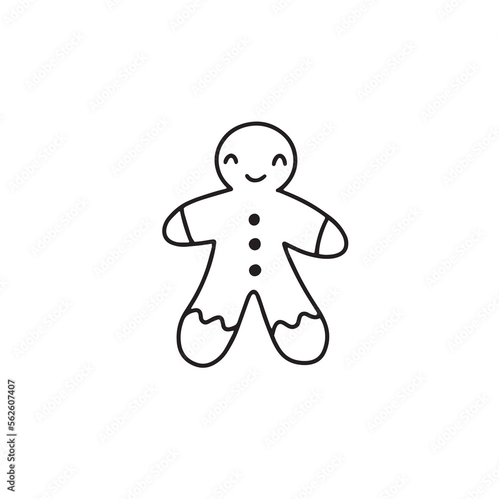 Vector illustration. Hand drawn doodle of Christmas cookies Gingerbread man. New year biscuit ginger man. Cartoon sketch. Isolated on white background