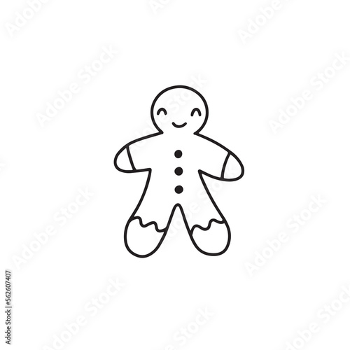 Vector illustration. Hand drawn doodle of Christmas cookies Gingerbread man. New year biscuit ginger man. Cartoon sketch. Isolated on white background