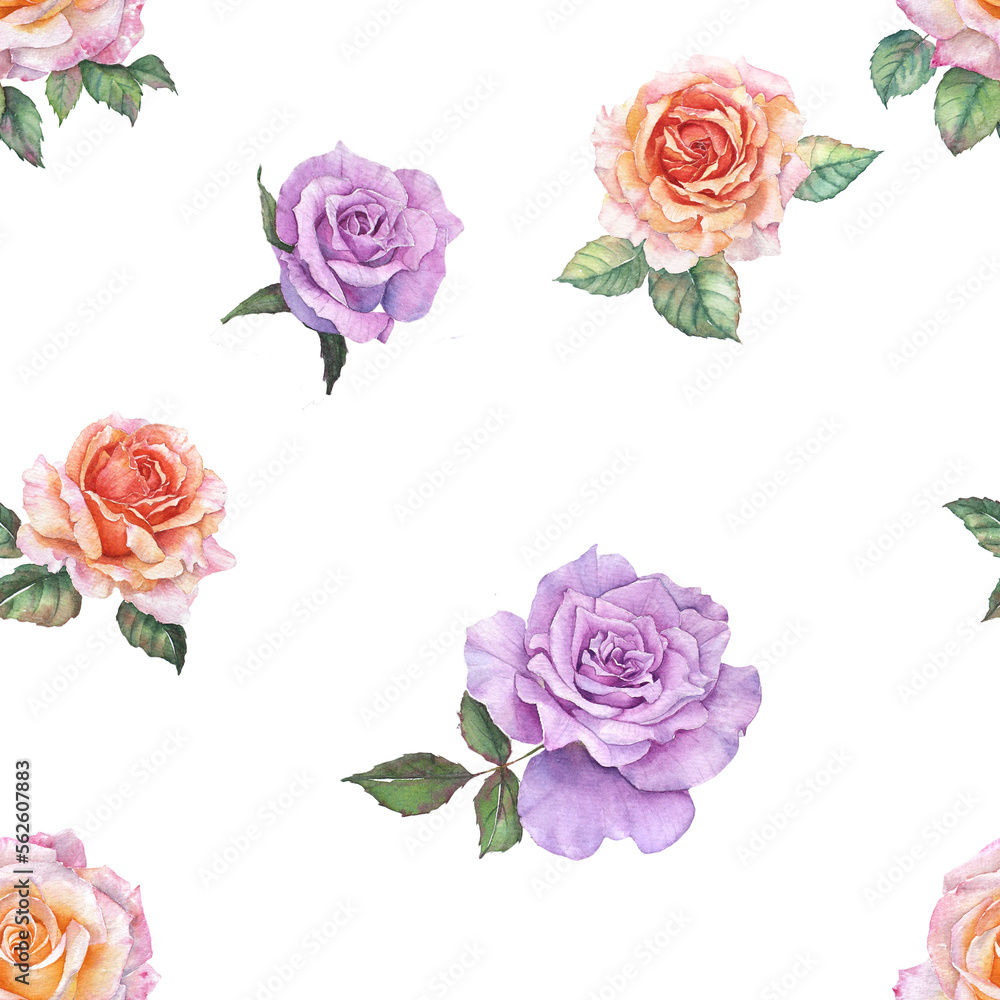 Roses watercolor painting seamless background