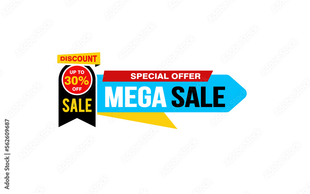 30 Percent MEGA SALE offer, clearance, promotion banner layout with sticker style. 

