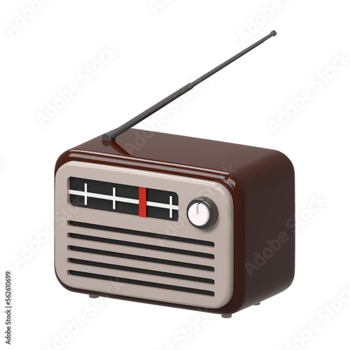 3d realistic brown old retro vintage radio tuner receiver icon. National World Radio Day. Cartoon style vector illustration isolated on white background