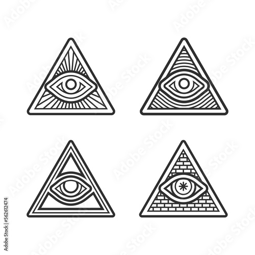 Set of Masonic sign, Illuminati Symbols in line style vector