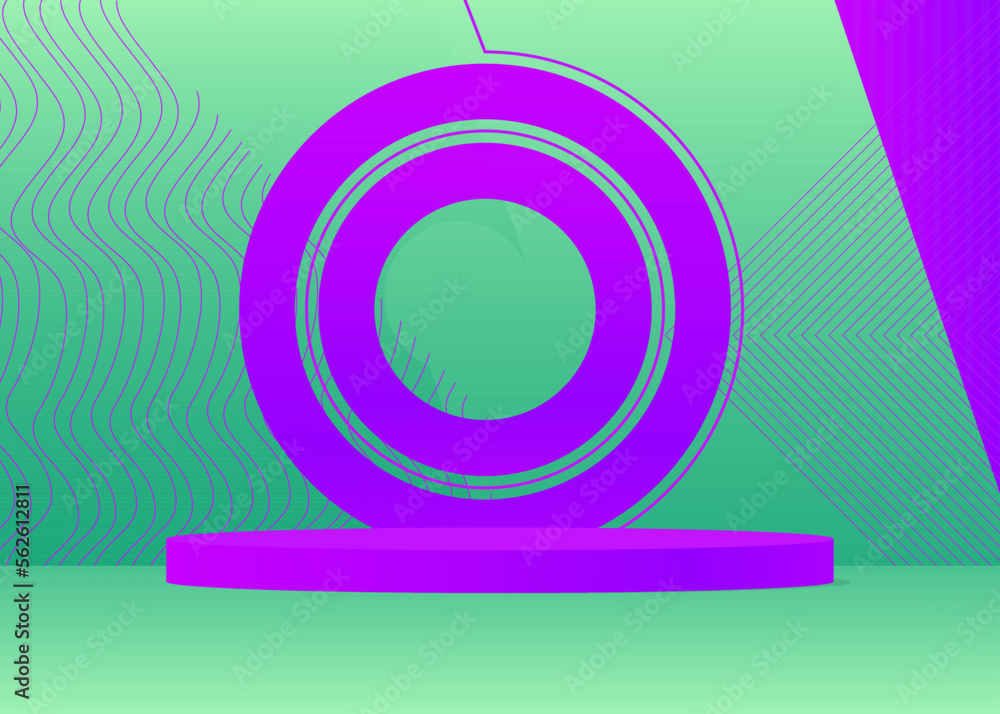 Turquoise blue and purple product display. Vector 3D room, cylinder pedestal podium. Stage showcase for presentation. Futuristic Sci-fi minimal geometric forms, empty scene. Turquoise blue and purple product display. Vector 3D room, cylinder pedestal podium. Stage showcase for presentation. Futuristic Sci-fi minimal geometric forms, empty scene.