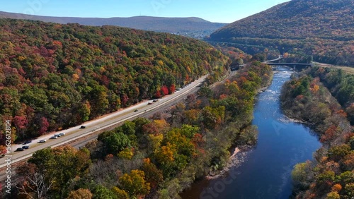 Lehigh Gorge in Carbon County Pennsylvania. Jim Thorpe and parking area for travelers and tourist nature explorers. photo