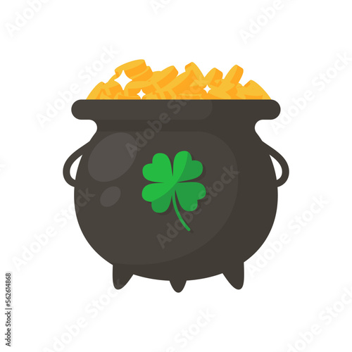 A pot that holds a lot of gold coins. Wealth concept for Saint Patrick's party