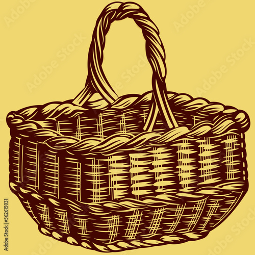 wicker basket for groceries vector illustration