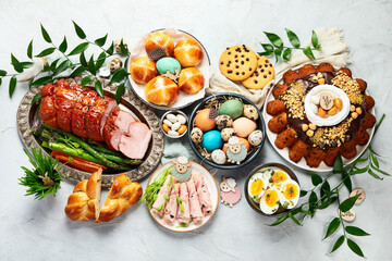 Traditional Easter celebration dinner, Easter holiday party.