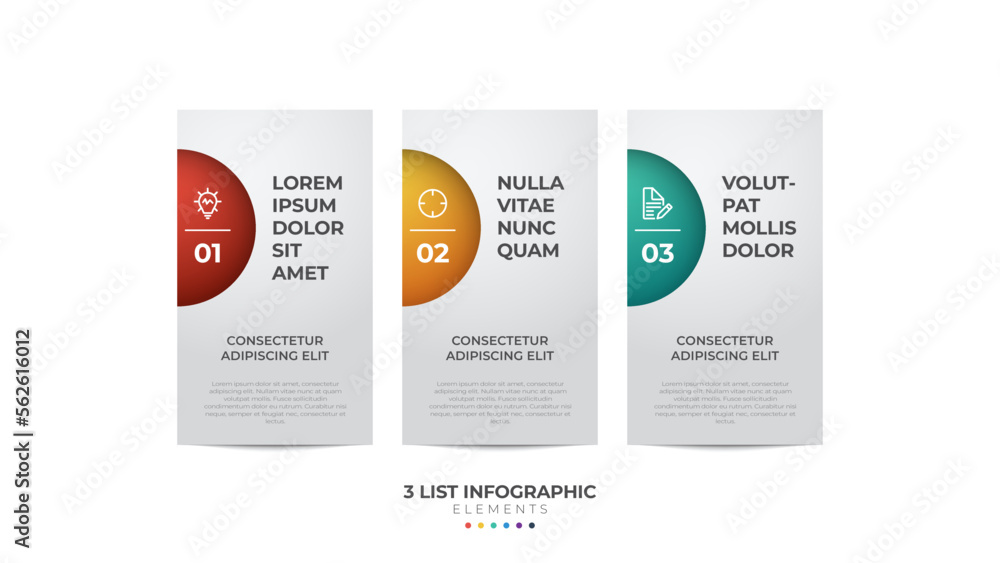 3 option of steps infographic element template, horizontal layout diagram with number of sequence, colorful and modern style slide background