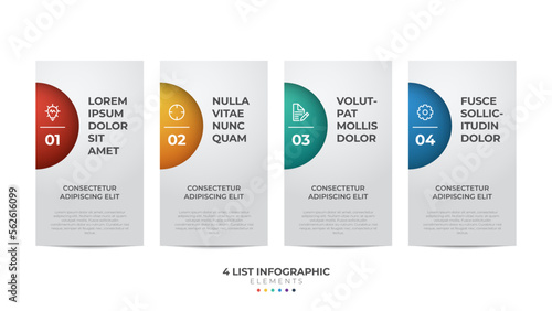 4 option of steps infographic element template, horizontal layout diagram with number of sequence, colorful and modern style slide background
