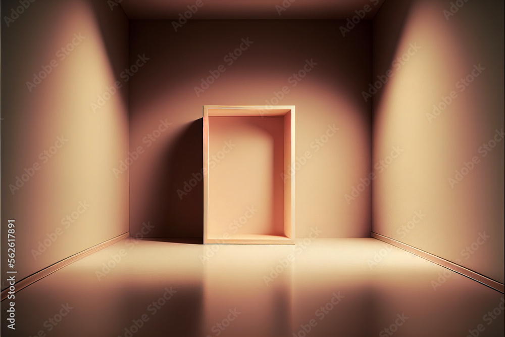 3D Room with Shadows on a Beige Wall With an Open Box in the center 3D Room with Shadows on a Beige Wall With an Open Box in the center