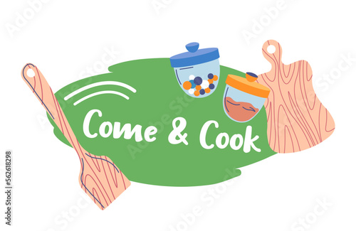 Come and cook, culinary classes banner vector