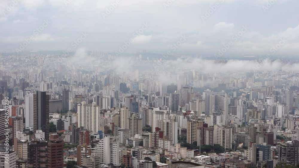 Timelapse. Clouds moving over skyscrapers of big metropolis. Belo Horizonte city, MG, Brazil. Aerial view Timelapse. Clouds moving over skyscrapers of big metropolis. Belo Horizonte city, MG, Brazil. Aerial view
