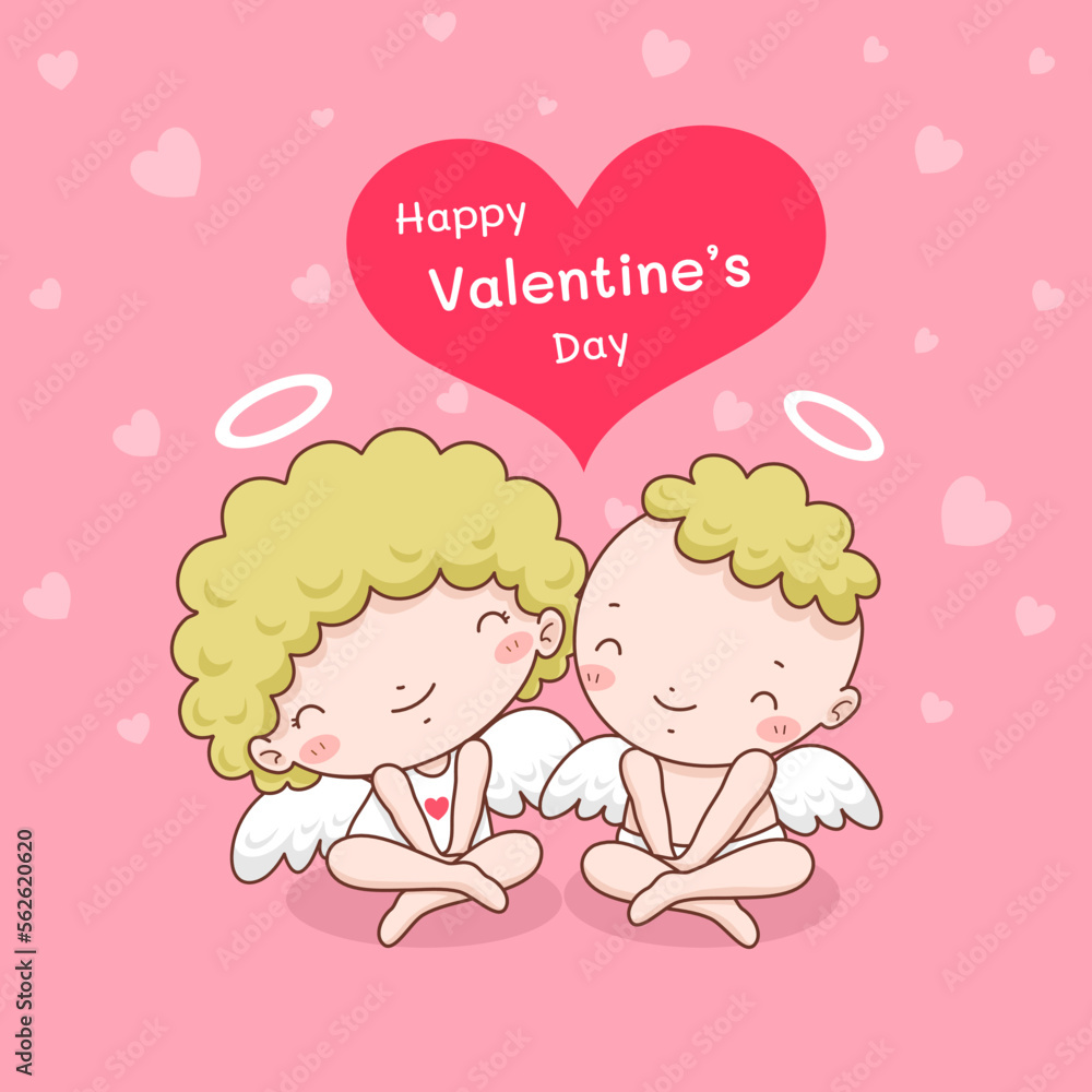 Cupid couple with heart Cupid couple with heart