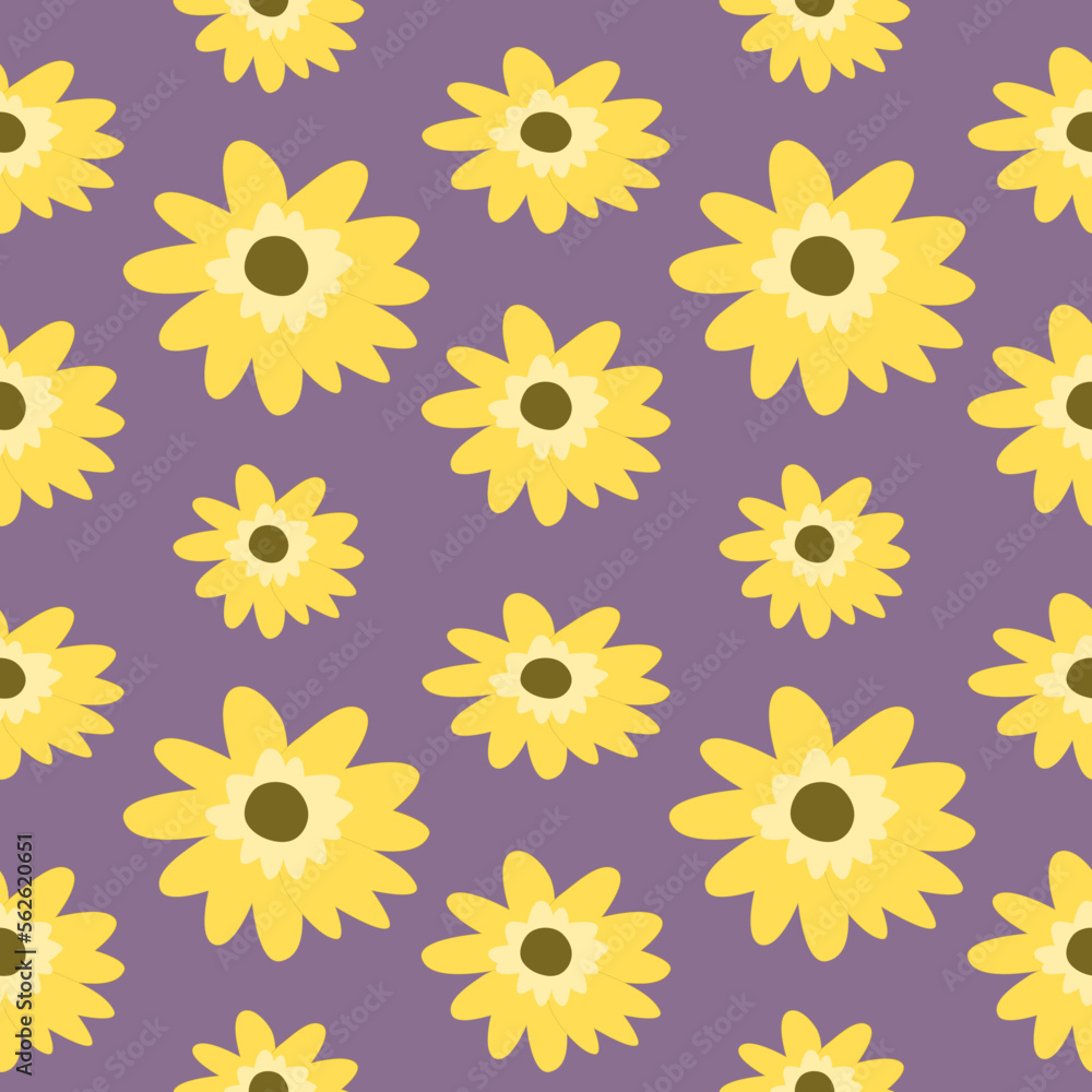 yellow flowers purple seamless fabric pattern yellow flowers purple seamless fabric pattern