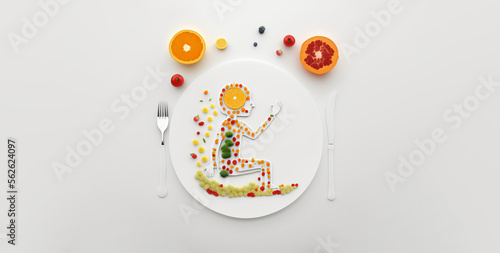 Mindful eating and daily diet with harmony and balance tiny person concept. Mind wellness lifestyle. Created by Generative AI