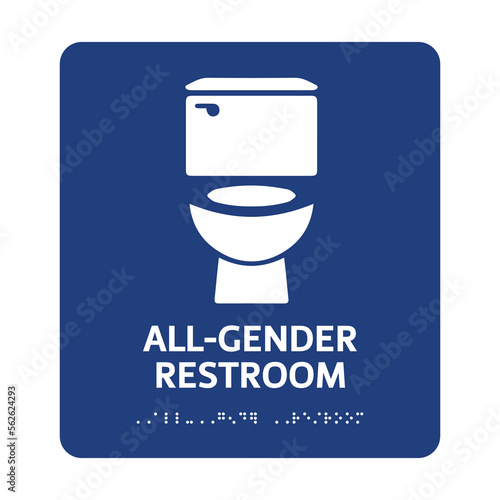 All gender restroom sign design with Braille. Isolated vector label for toilet 