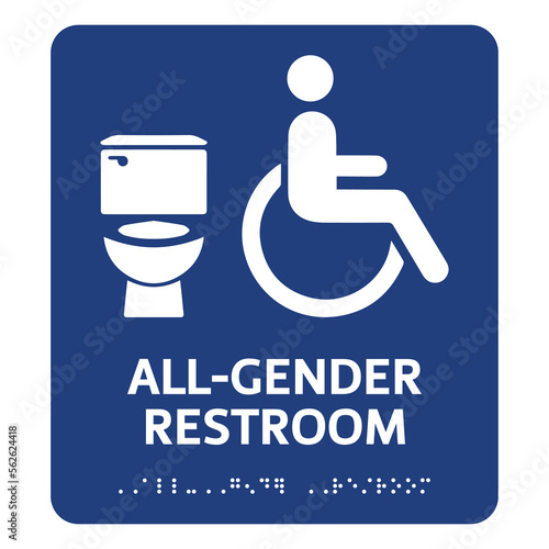 All gender restroom sign design with Braille. Isolated vector label for toilet 