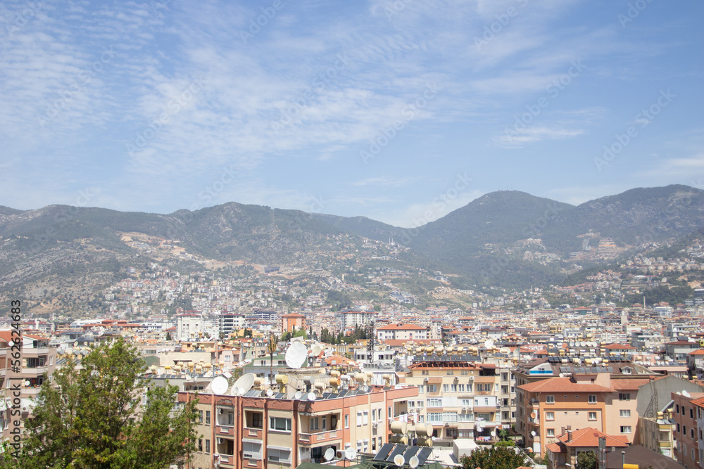 view of the city of Alanya and the roofs of houses