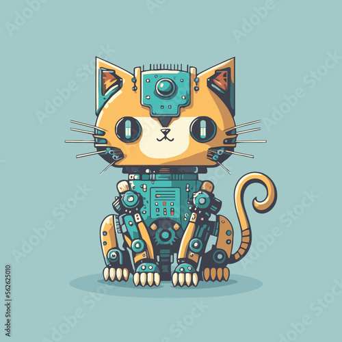 cute robot cat character mascot logo flat vector illustration