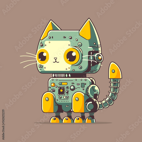cute robot cat character mascot logo flat vector illustration