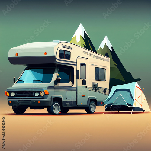 motorhome and tent created with generative AI © Gonenc