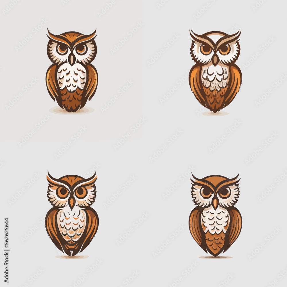 4 variants of the owl logo. Logo vector illustration 4 variants of the owl logo. Logo vector illustration