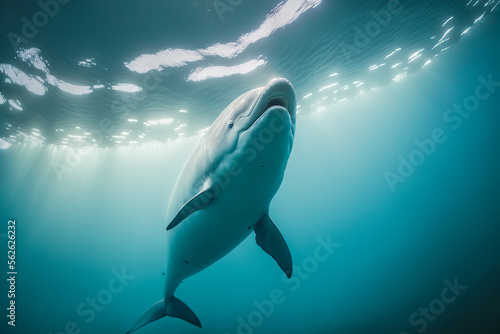 Baiji white dolphin or Chinese river dolphin, extinct animal, Generative AI photo