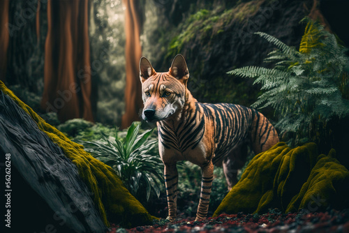 Tasmanian Tiger, large carnivorous marsupial, extinct animal, Generative AI photo