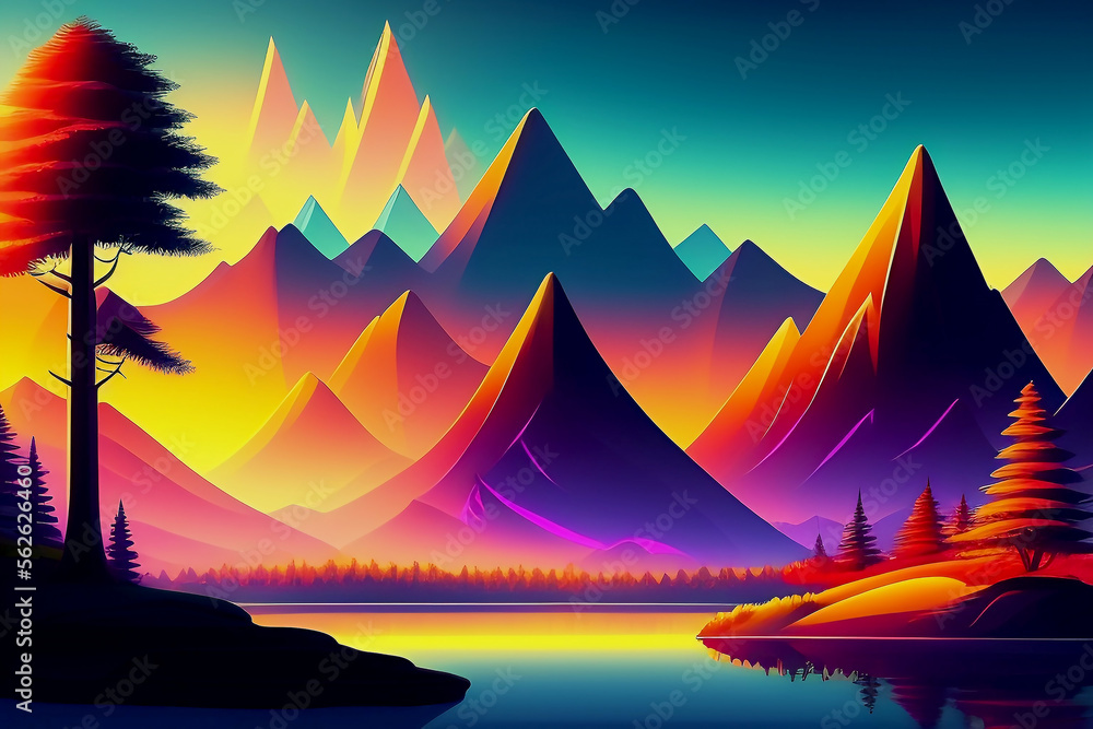 beautiful sunset landscape with mountains