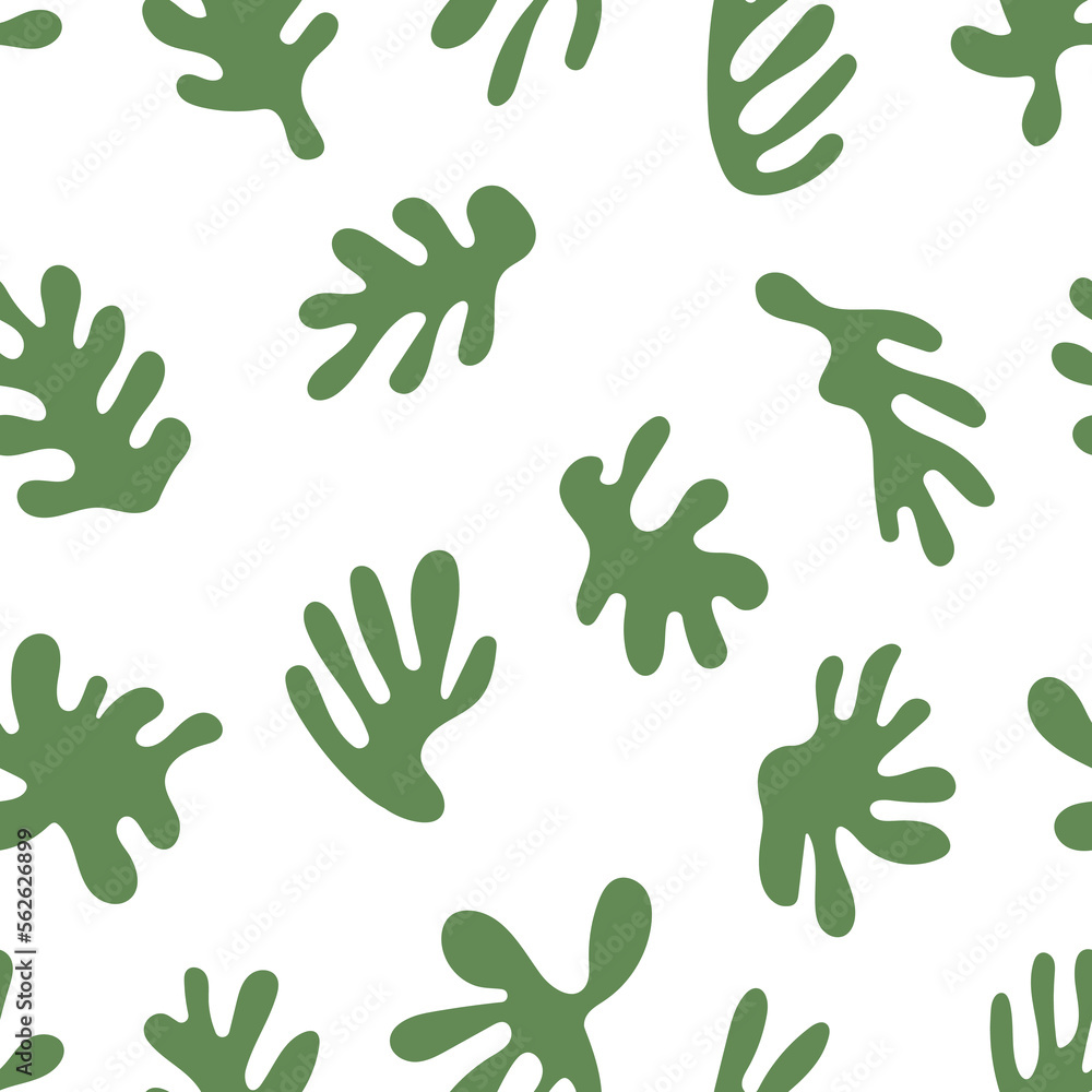 Hand drawn abstract algae and botanical leaves in the style of Matisse. Trendy organic vector illustration. Seamless pattern with dynamic shapes in vintage style. Hand drawn abstract algae and botanical leaves in the style of Matisse. Trendy organic vector illustration. Seamless pattern with dynamic shapes in vintage style.