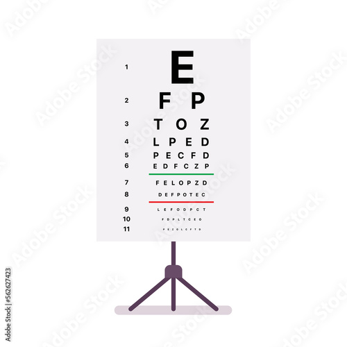 Eye test chart table isolated on white background