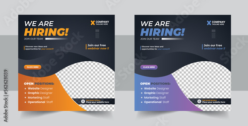 We are hiring job vacancy social media post or Social Media Square Banner design template, We are hiring job vacancy square web banner design vector