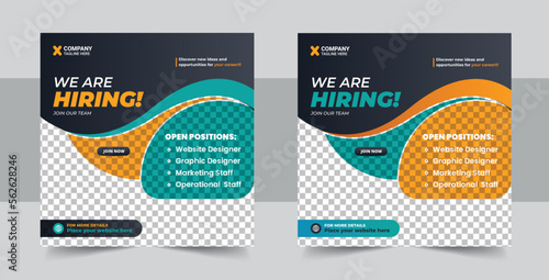 We are hiring job vacancy social media post or Social Media Square Banner design template, We are hiring job vacancy square web banner layout