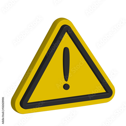 3d warning traffic sign with exclamation mark symbol.
