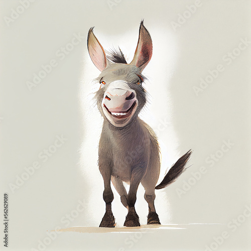 Cartoon. Cute donkey smiling. generative ai