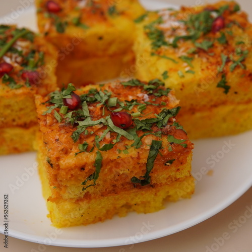 Gujarat Special Dhokla Close Up Shot Gujarati Dish photo