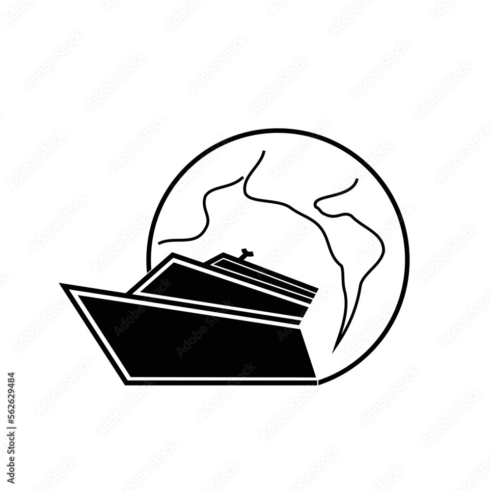 a simple and luxurious black and white logo in the form of a ship and a globe, suitable for use in all fields a simple and luxurious black and white logo in the form of a ship and a globe, suitable for use in all fields