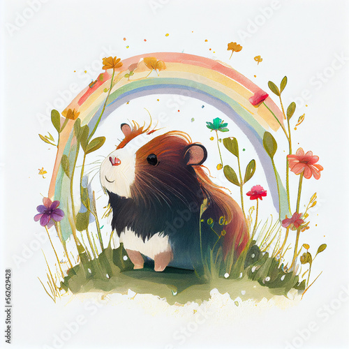 Cartoon. cute guinea pig smiling. generative ai