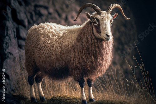 Mountain goat on a meadow. Digital art 