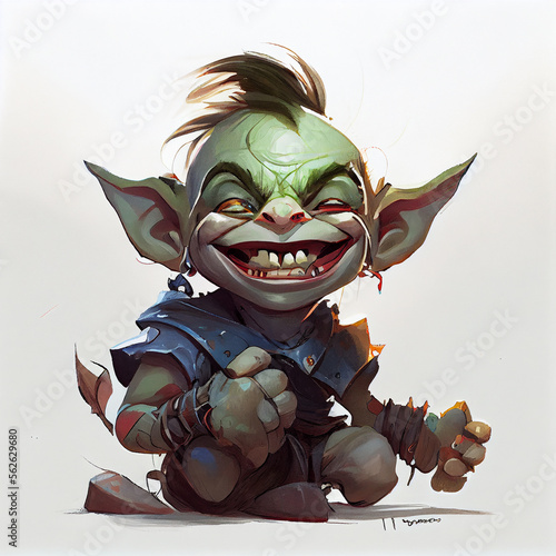 Cartoon. Cute goblin smiling. generative ai