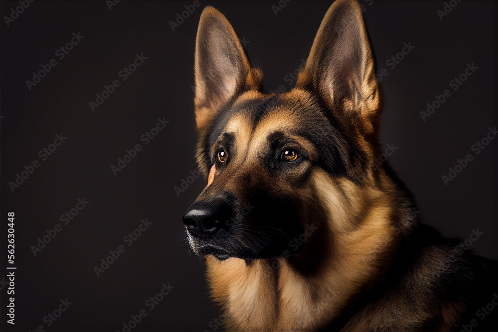 Portrait of a golden german shepard dog on a black background. generative ai