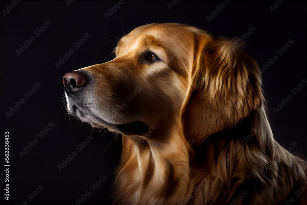Portrait of a golden retriever dog on a black background. generative ai Portrait of a golden retriever dog on a black background. generative ai