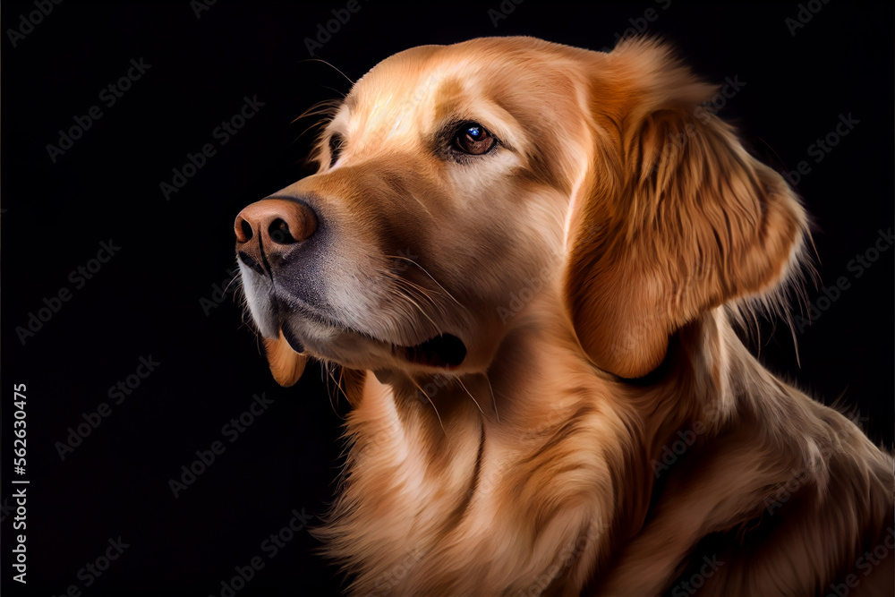 Portrait of a golden retriever dog on a black background. generative ai